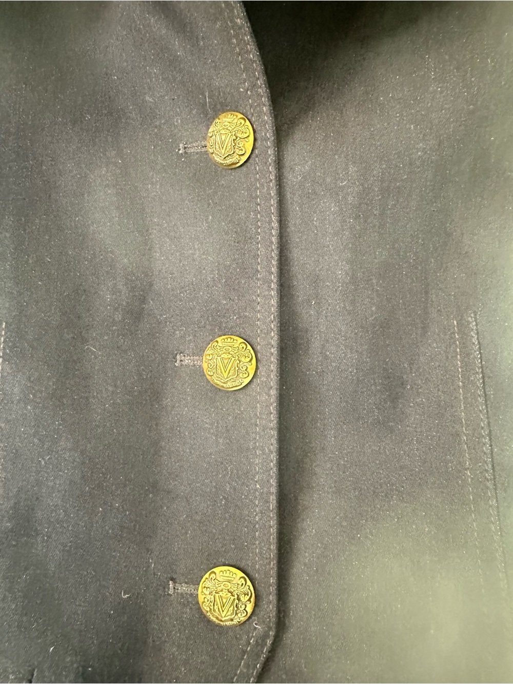 Veronica Beard Navy Denim Blend Button Blazer with Gold Buttons - Picture 2 of 6